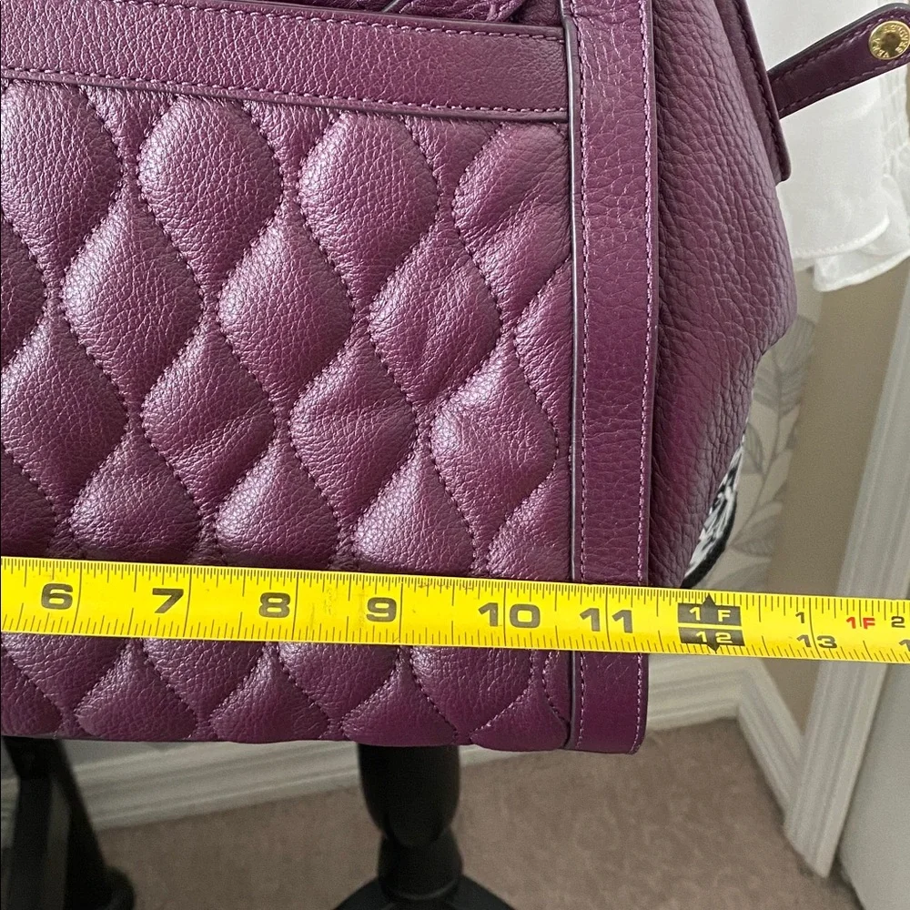 Vera Bradley Quilted Leather Stella Satchel in Aubergine with gold-tone hardware